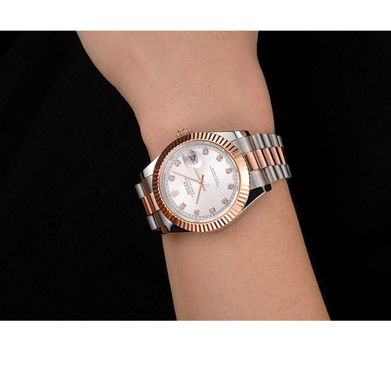 Best AAA Replica Sites Case Datejust Steel Gold Rose White Two Swiss Tone Bezel Dial Bracelet Rolex Stainless 0630
